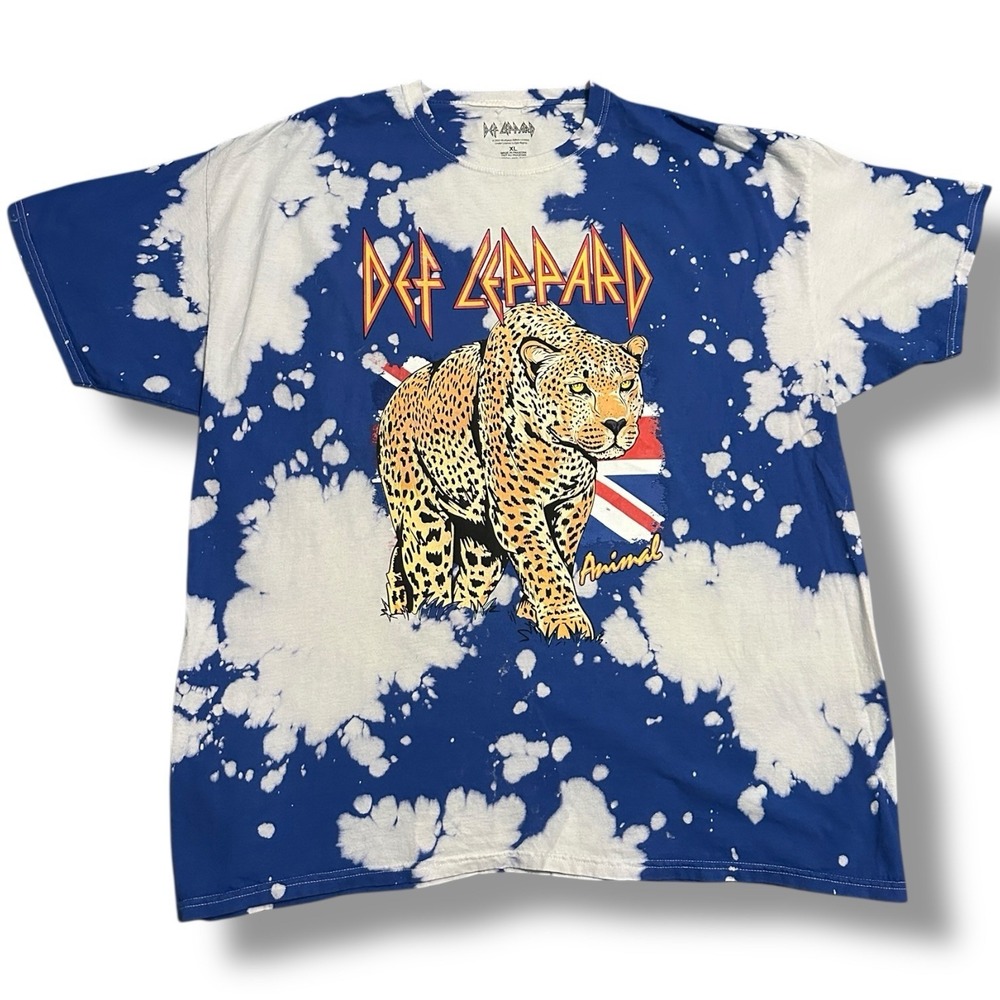 Def Leppard Blue Tie Dye Animal Graphic Band Tee Men's XL Rock Shirt